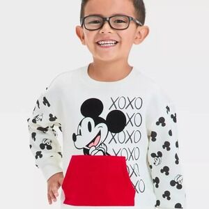 Disney Mickey Mouse 12M Valentine XOXO Sweatshirt Toddler Red Pocket NEW NWT